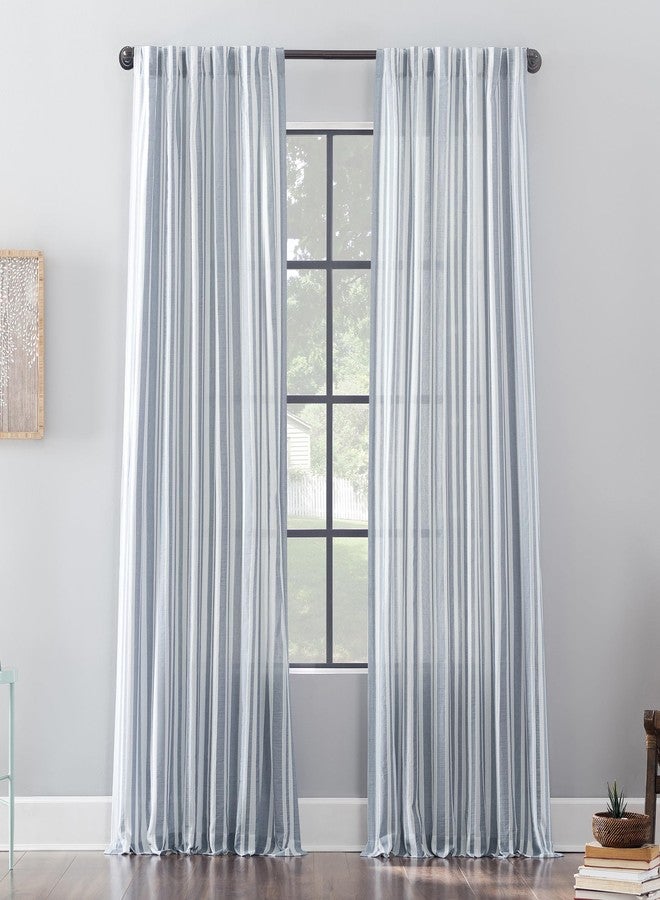 Archaeo Stonewashed Stripe Cotton Back Tab Curtain, 50" x 96", Blue - Image 1